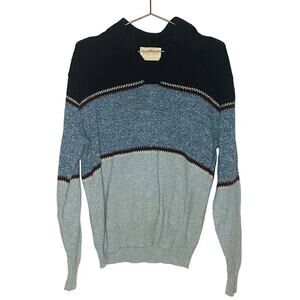 Vintage 70s Jantzen Blue Colorblock Collar Sweater size Medium